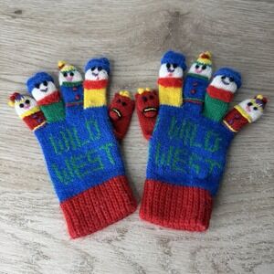 Just Friends Finger Puppet "Wild West" Gloves Toddler Size 2T-4T Vintage Acrylic